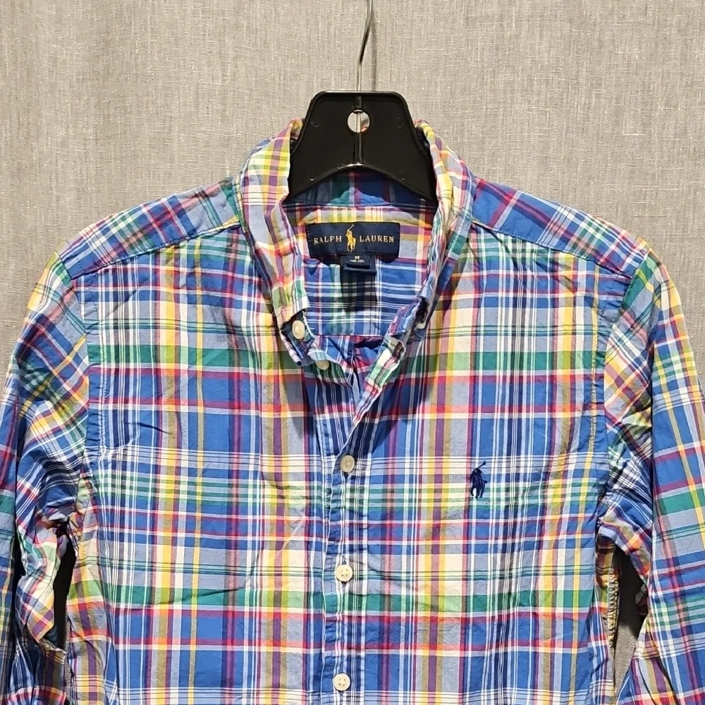 Ralph Lauren Boys Blue and Green Button Down Plaid Shirt